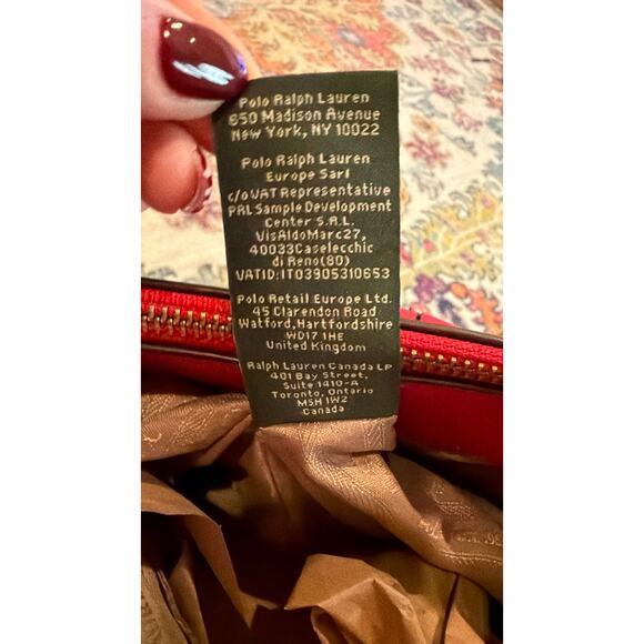 Lauren Ralph Lauren Red Newbury Double Zip Satchel Handbag Purse - Picture 14 of 15